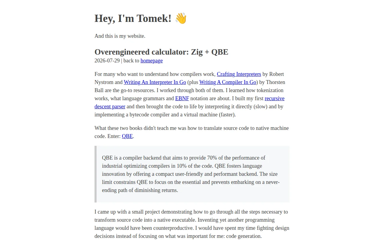 Overengineered Calculator: Zig and QBE
