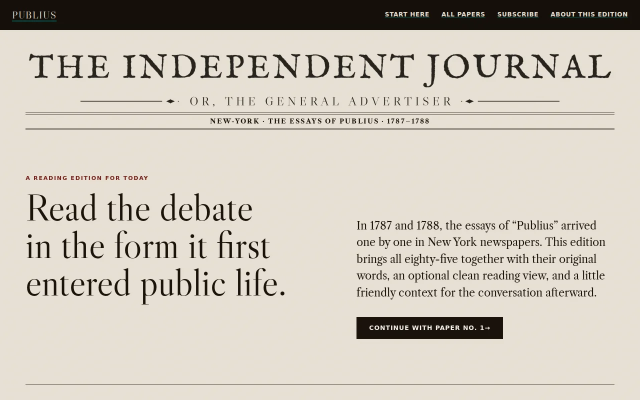 The Federalist Papers, typeset as the 1787 newspapers they ran in