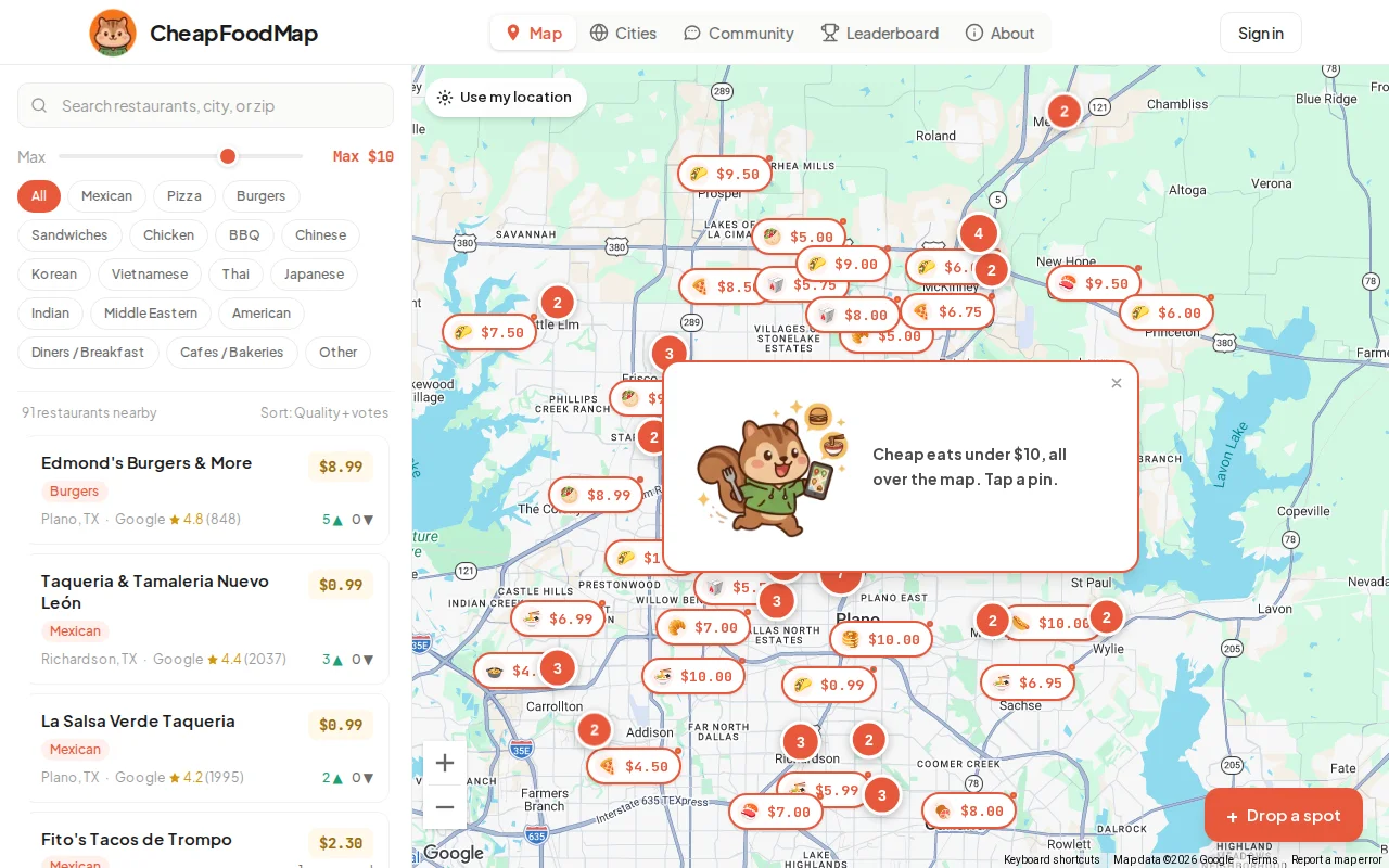 CheapFoodMap – A map of good meals under $10