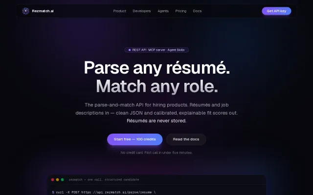 Resume parsing and candidate matching, as an API and MCP server