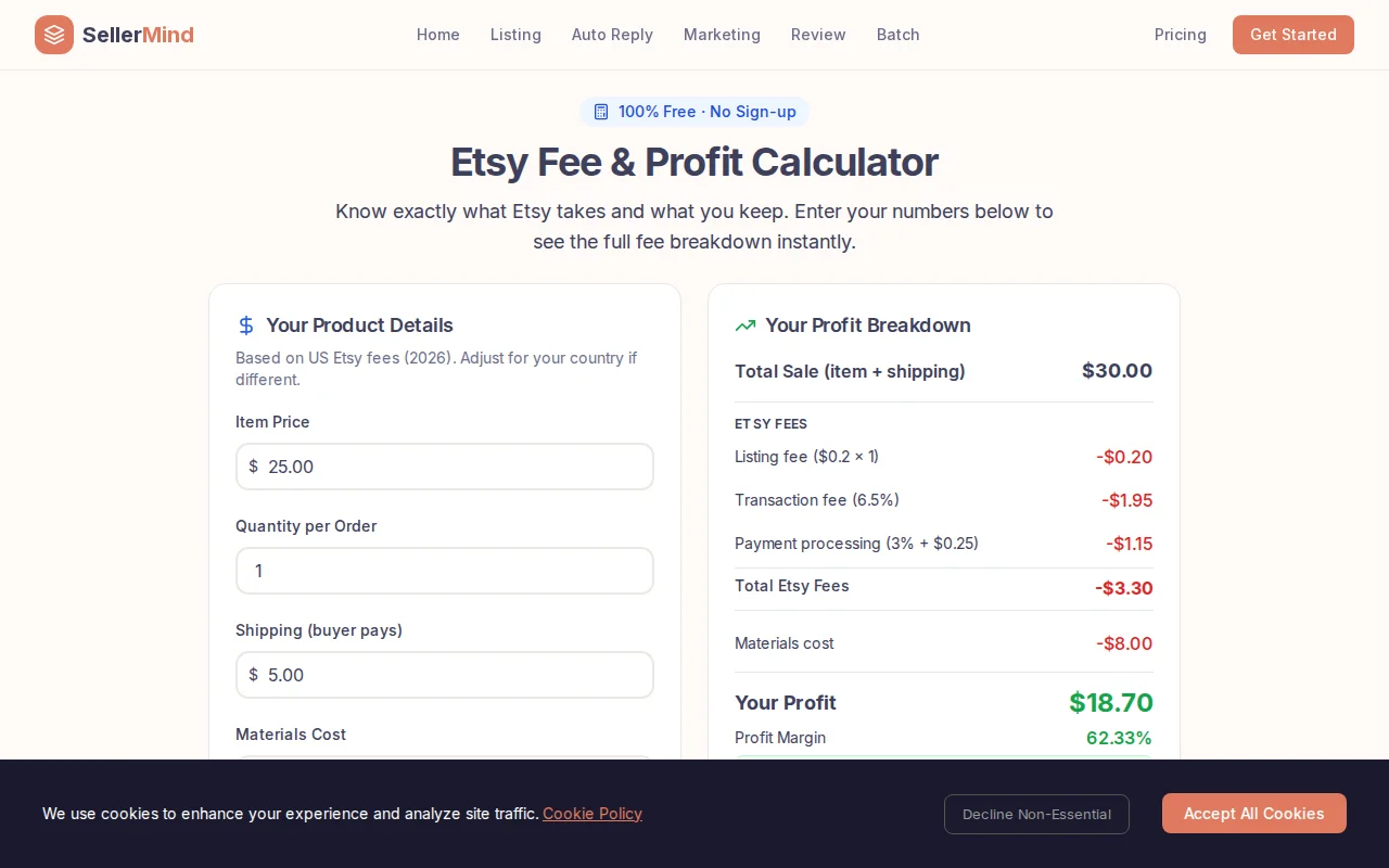 Free Etsy Fee and Profit Calculator