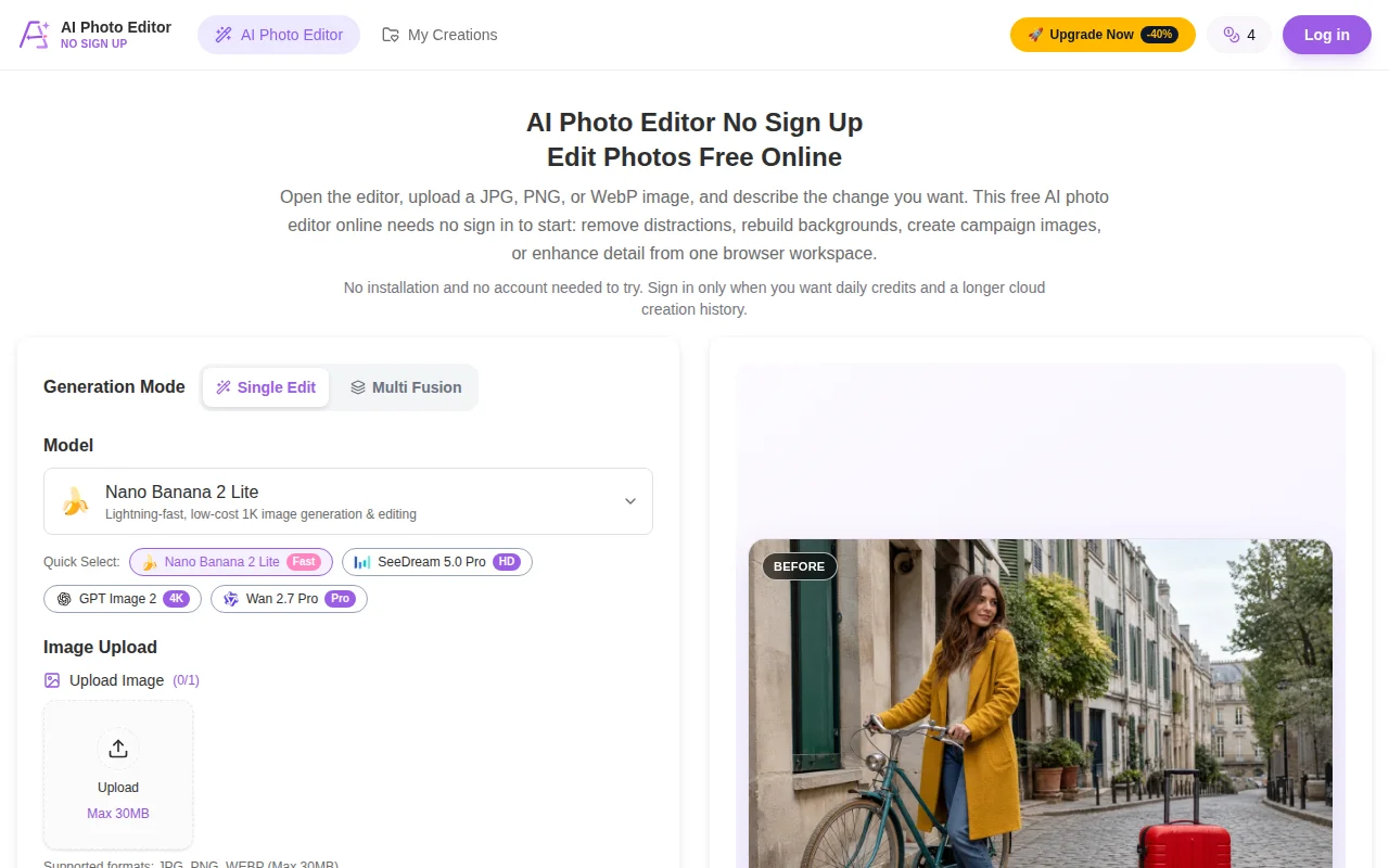 AI Photo Editor No Sign Up – Edit Photos with Prompts