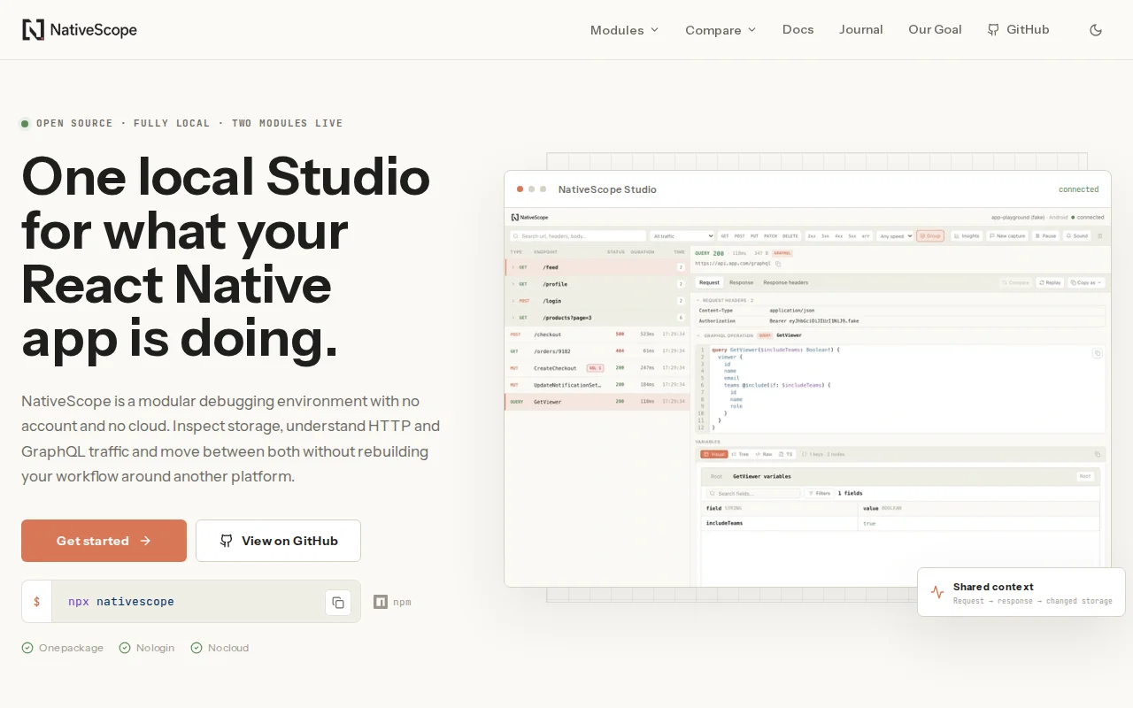 Open source React Native debugging studio
