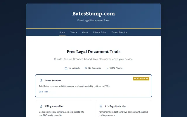 BatesStamp – Browser-based PDF tools for lawyers and paralegals