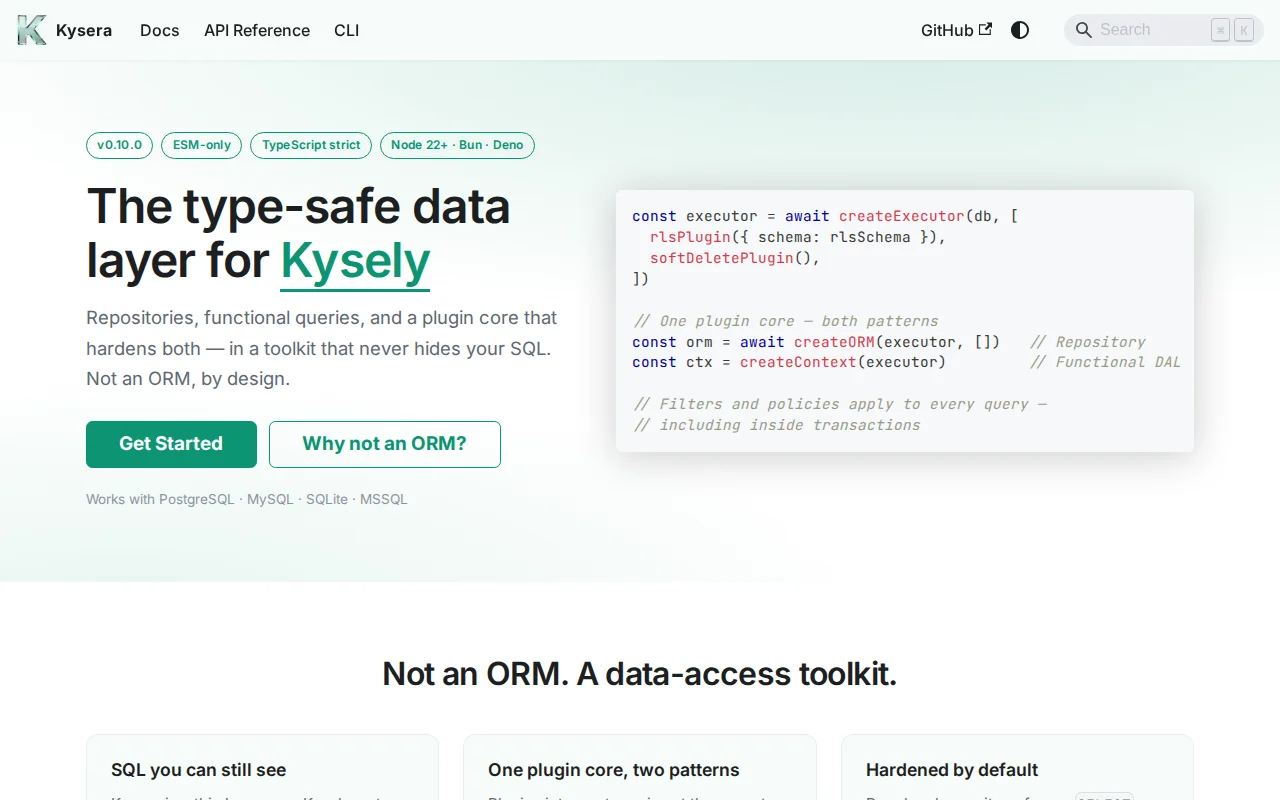 Kysera – a data layer for Kysely with RLS compiled into the SQL