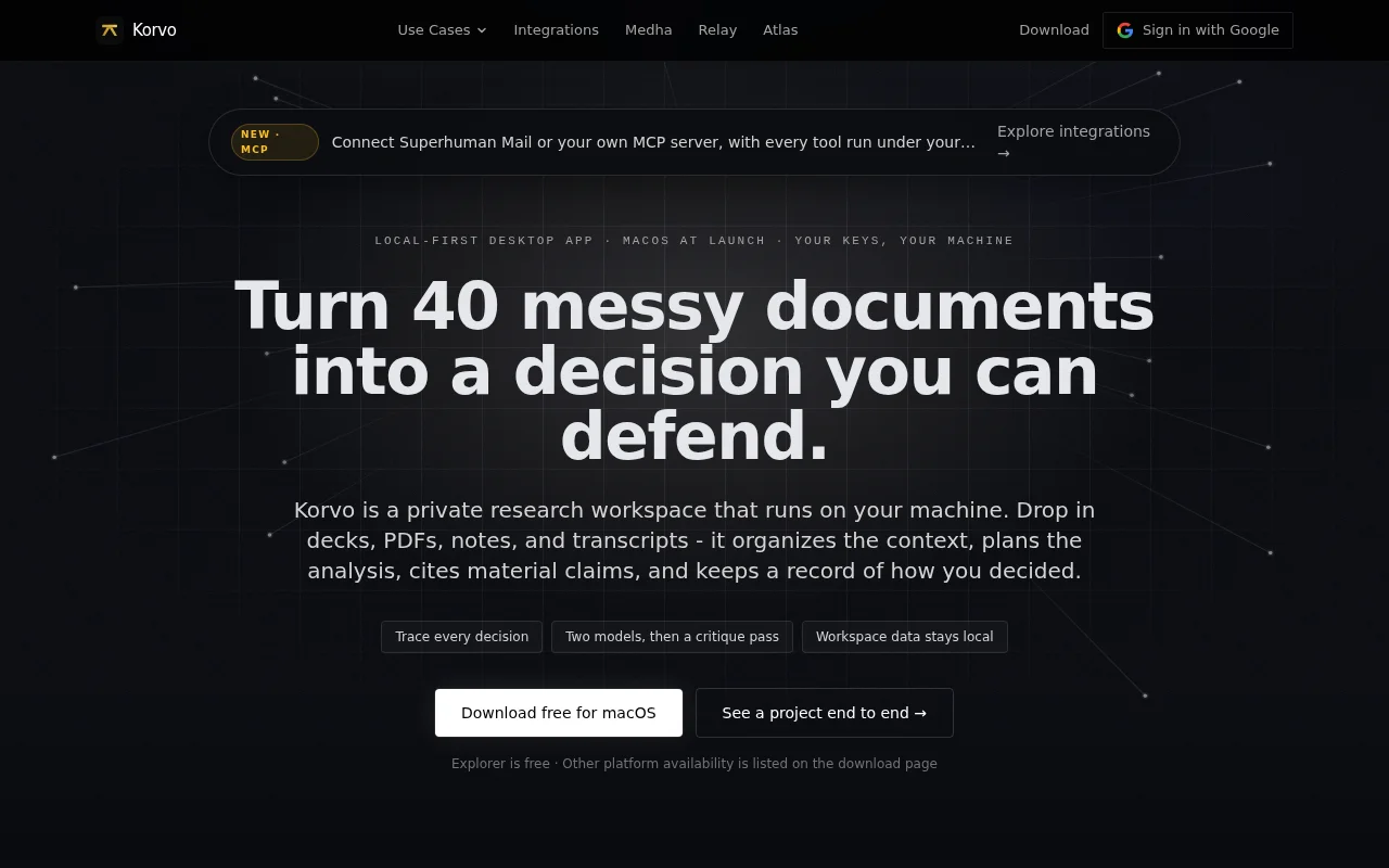 Korvo – Local-first AI workspace that traces answers to the source