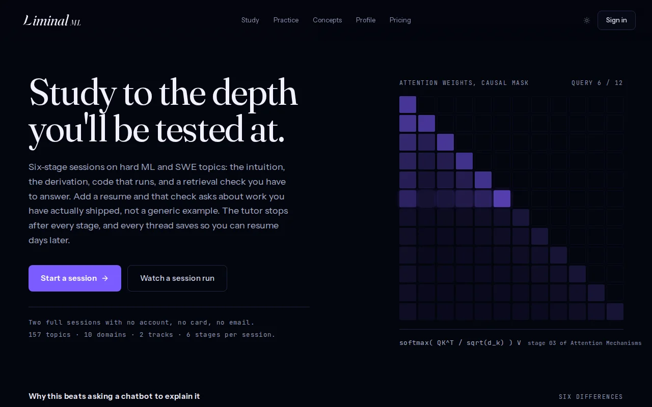 LiminalML – Study ML or SWE at interview depth, grounded in your resume