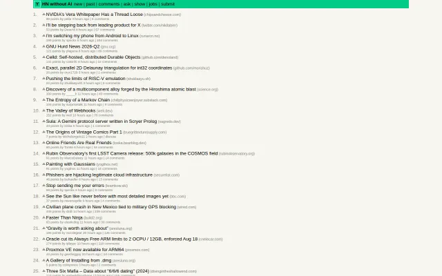 Hacker News without AI content